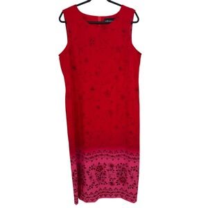 Sag Harbor Dress Womens 16 Red Floral Sleeveless Shift Midi Sundress Cottagecore